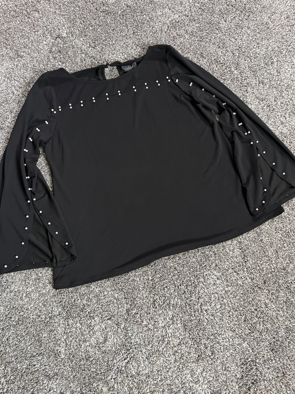 Belldini Black Pearl Embellished Blouse Flare Sleeves Long Sleeve Boutique